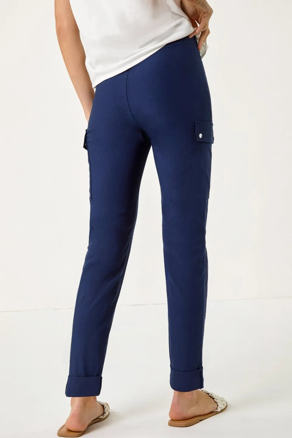 Trousers>Roman Turn Up Stretch Cargo Trousers Navy