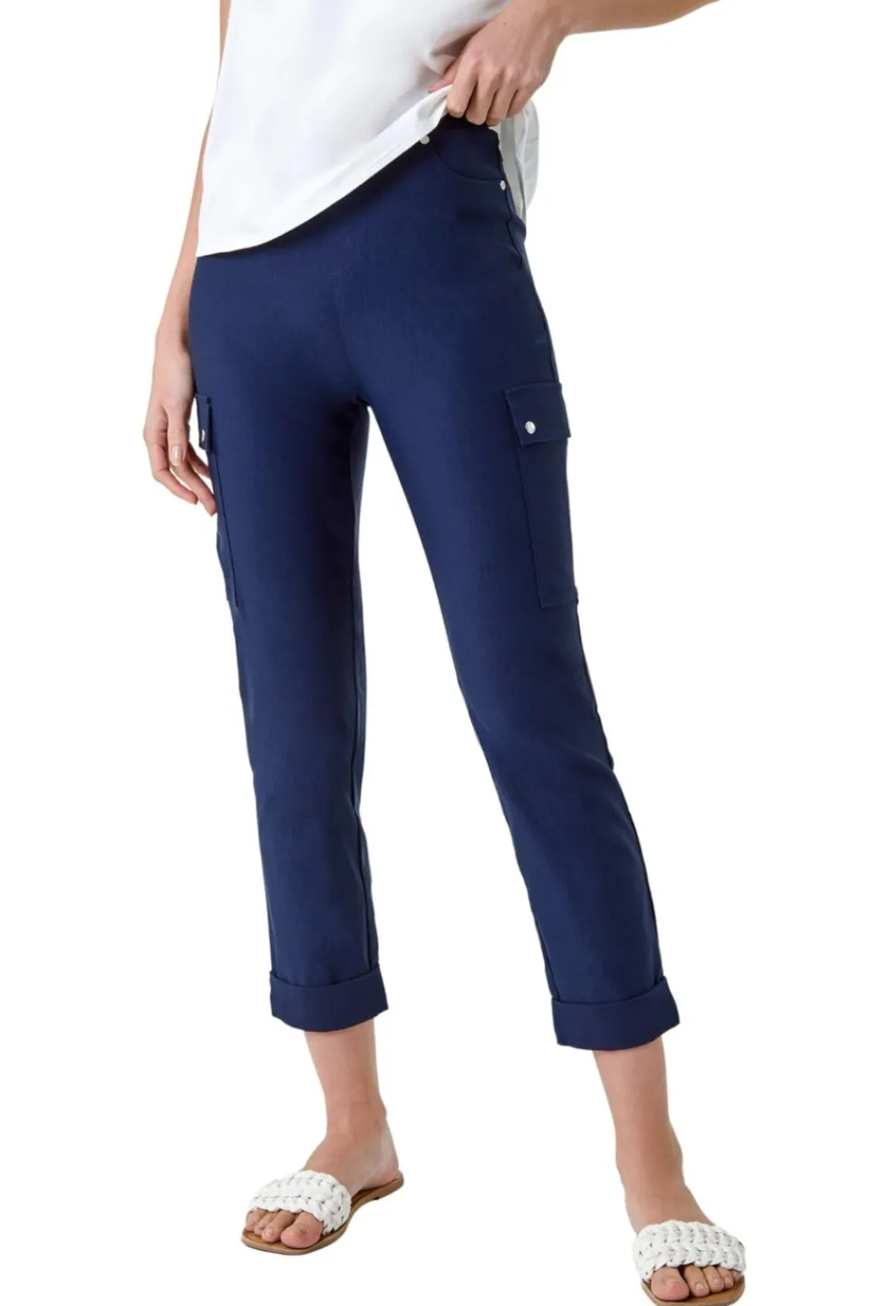 Trousers>Roman Turn Up Stretch Cargo Trousers Navy
