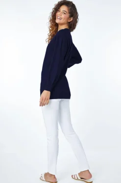 Tops>Roman V-Neck Stretch Jumper Navy