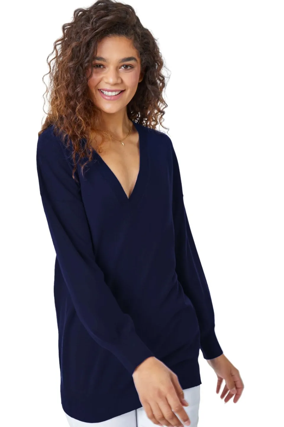Tops>Roman V-Neck Stretch Jumper Navy