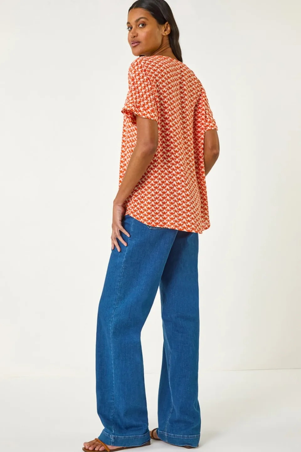 Tops>Roman Orange Abstract Print Tunic Top