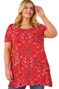 Tops>Roman Orange Curve Paisley Print Bar Back Top