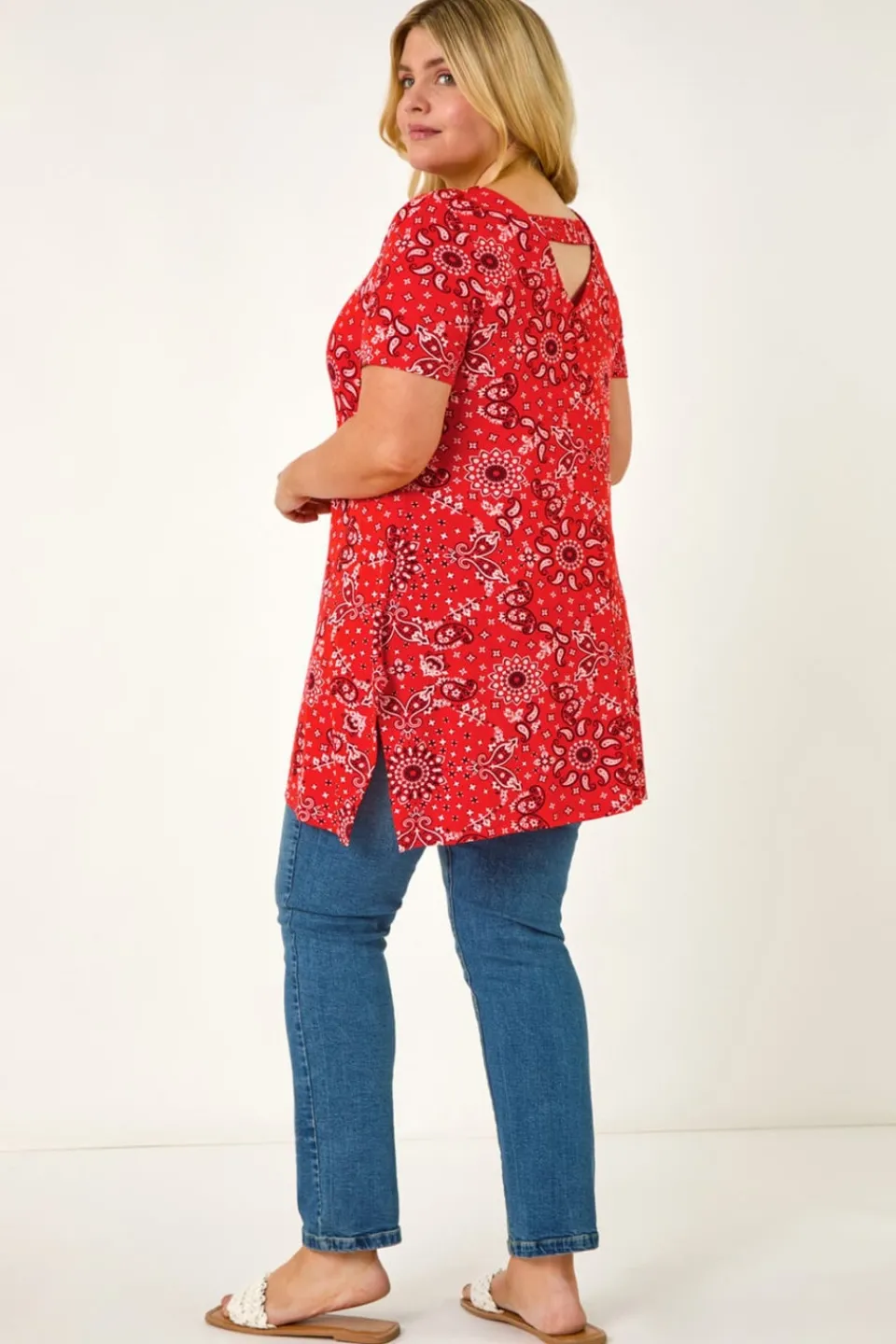Tops>Roman Orange Curve Paisley Print Bar Back Top