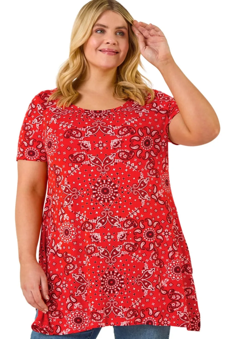 Tops>Roman Orange Curve Paisley Print Bar Back Top