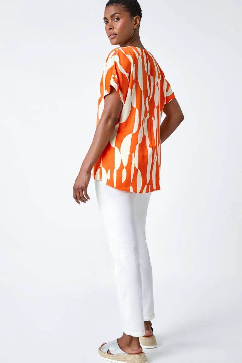 Tops>Roman Orange Geometric Print Woven Top