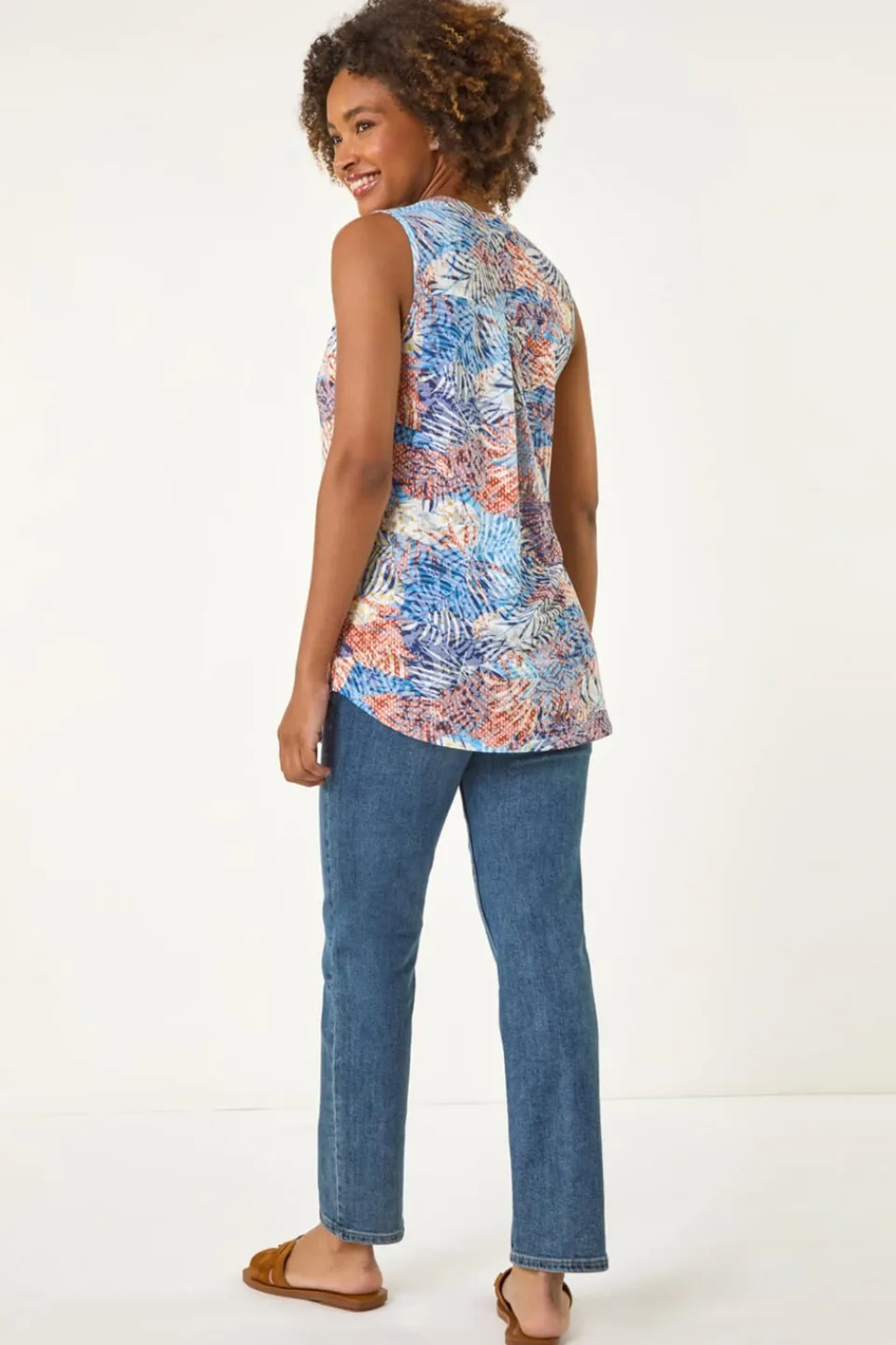 Tops>Roman Orange Leaf Burnout Print Vest Top