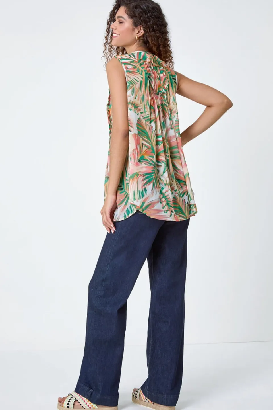 Tops>Roman Orange Leaf Print Ruffle Front Buttoned Blouse