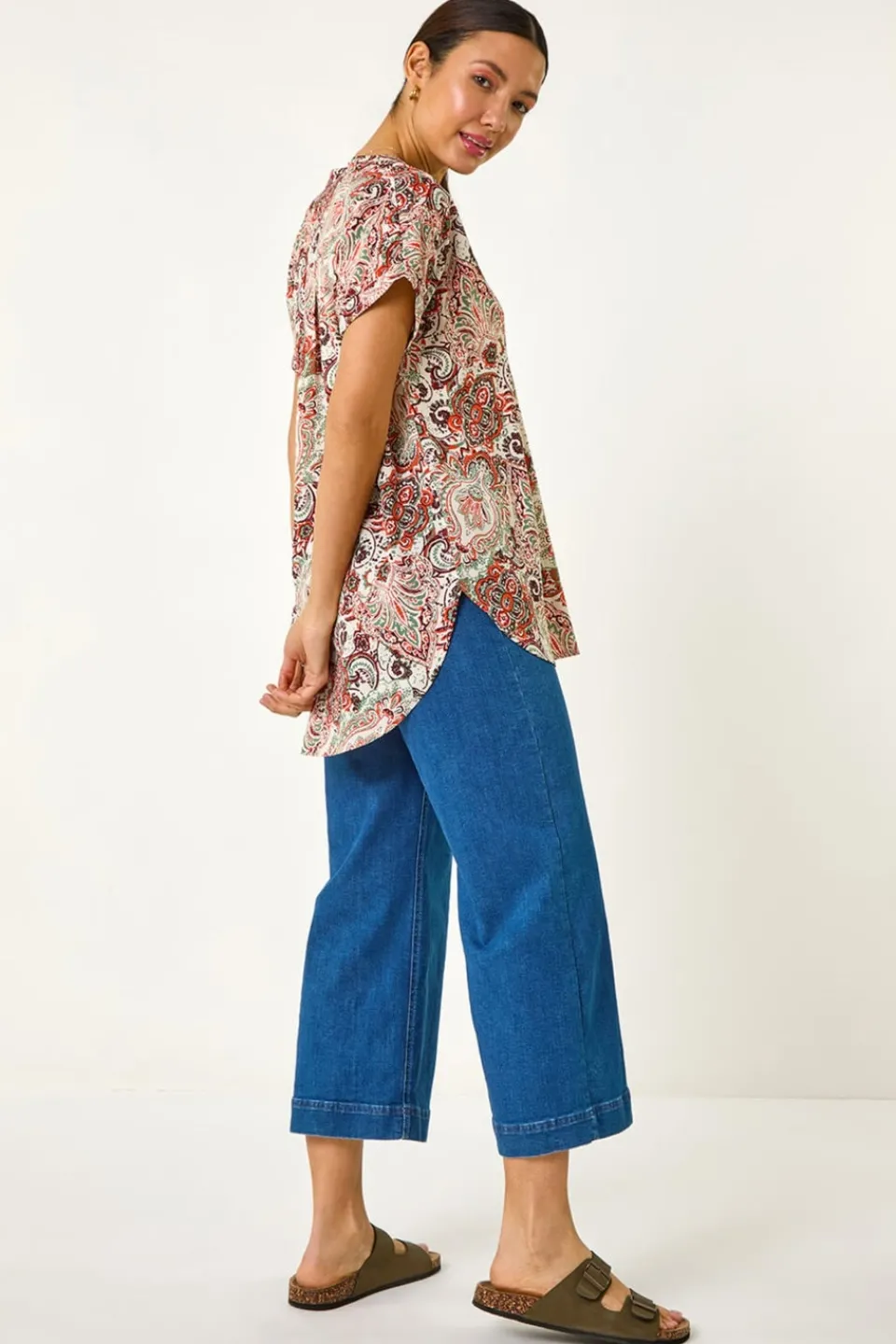 Tops>Roman Orange Paisley Print V-Neck Top