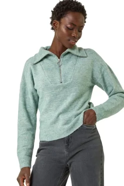 Knitwear>Roman Pale Blue Collar Zip Neck PaleBlue