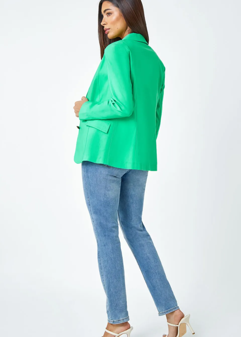 Coats & Jackets>Roman Pale Green Button Detail Stretch Blazer PaleGreen