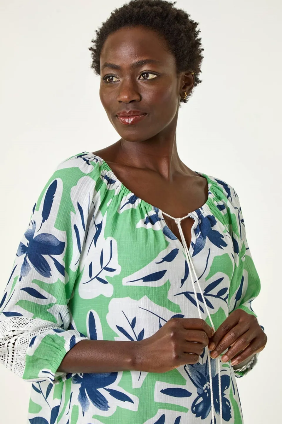Tops>Roman Pale Green Floral Print Tie Front Top