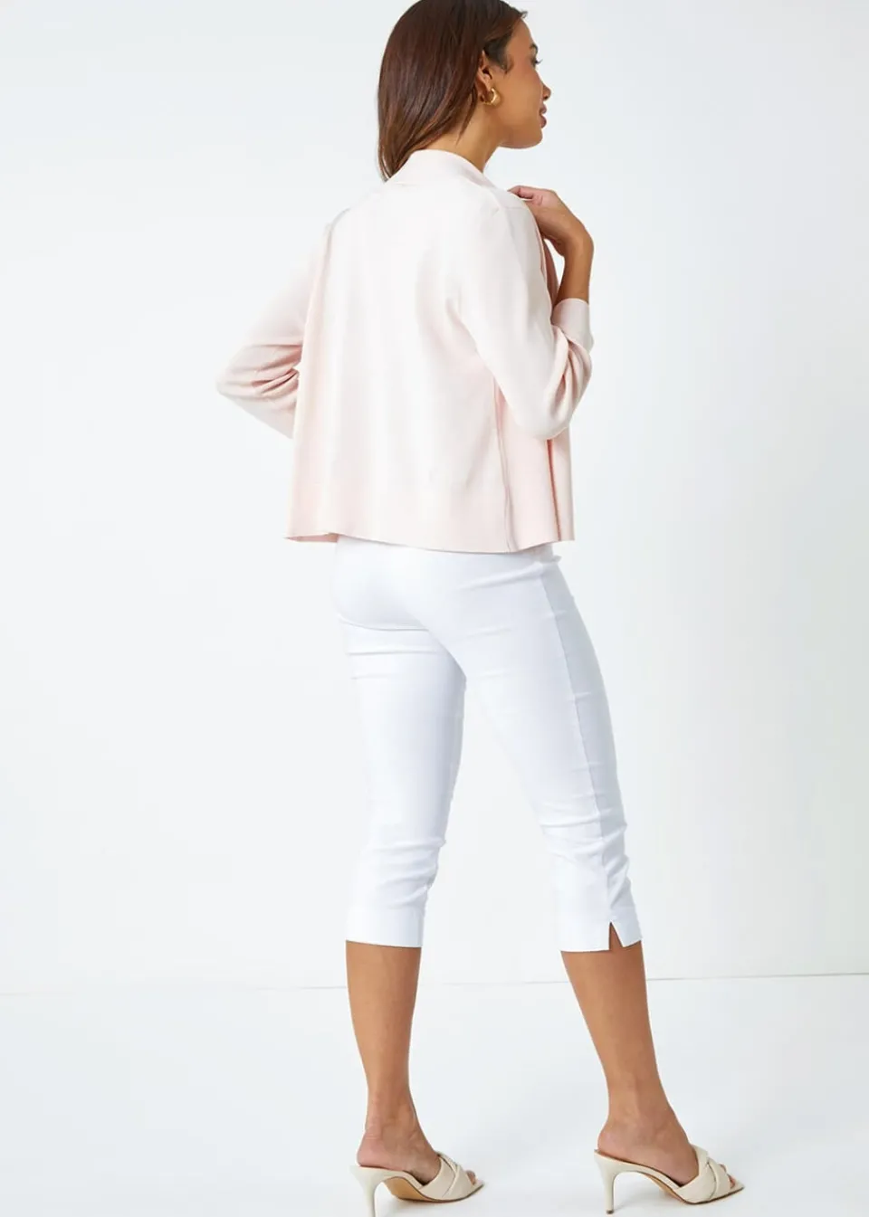 Tops>Roman Pale Pink Cropped Knitted Shrug PalePink