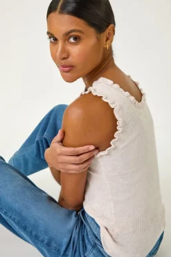Tops>Roman Pale Pink Fluted Detail Knitted Vest