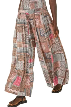 Trousers>Roman Pale Pink Patchwork Wide Leg Palazzo Trouser