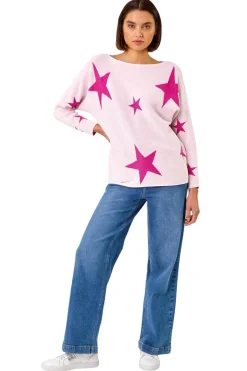 Tops>Roman Pale Star Jacquard Jumper Pink
