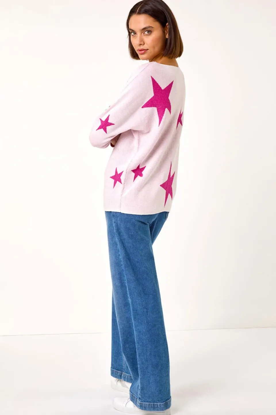 Tops>Roman Pale Star Jacquard Jumper Pink