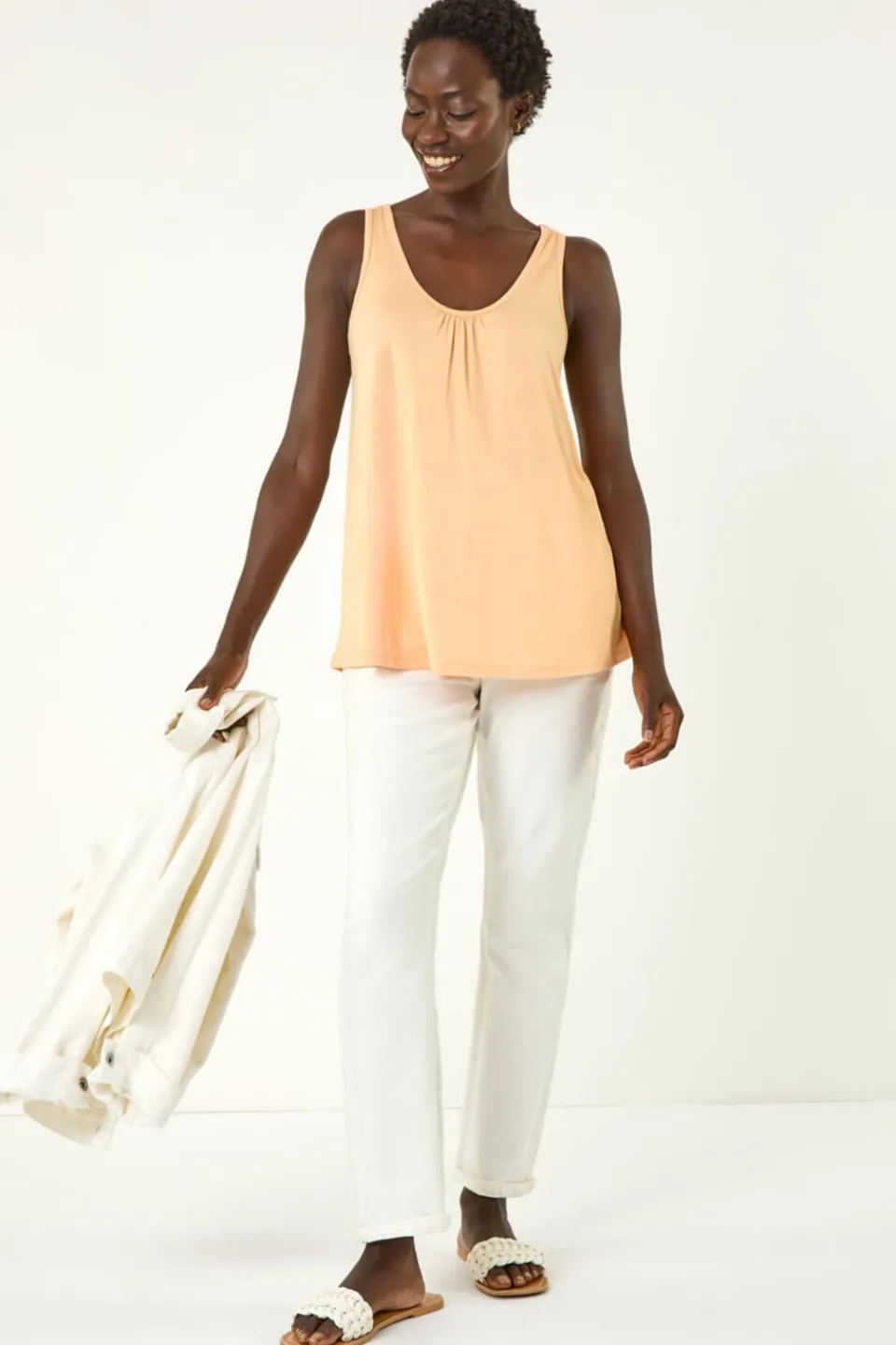 Tops>Roman Peach V Neck Stretch Jersey Vest Top