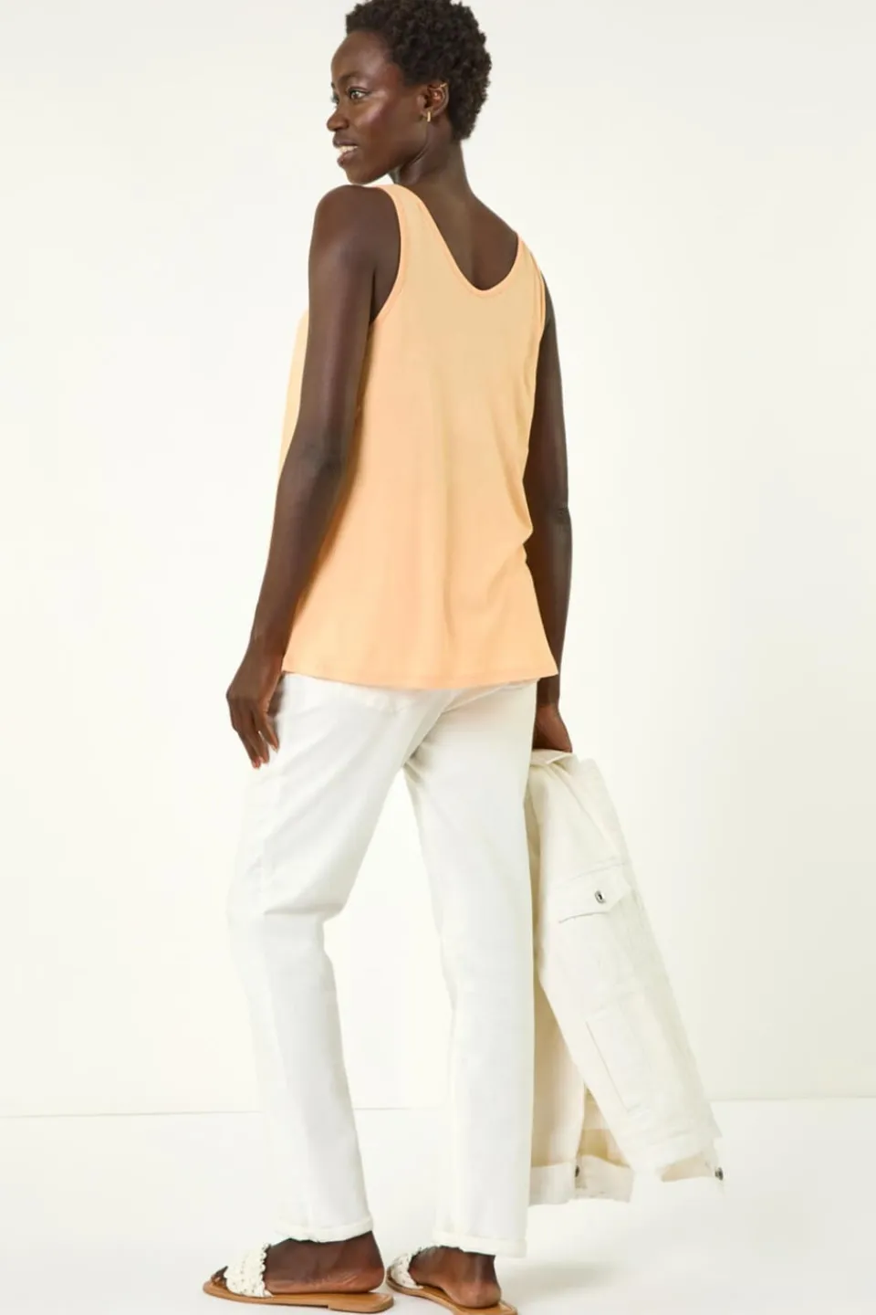 Tops>Roman Peach V Neck Stretch Jersey Vest Top