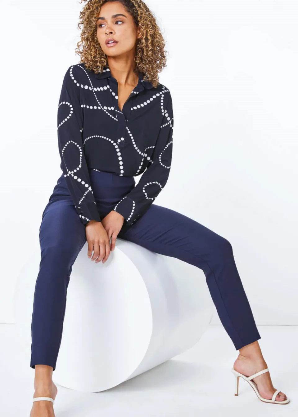 Trousers>Roman Petite Full Length Stretch Trousers Navy