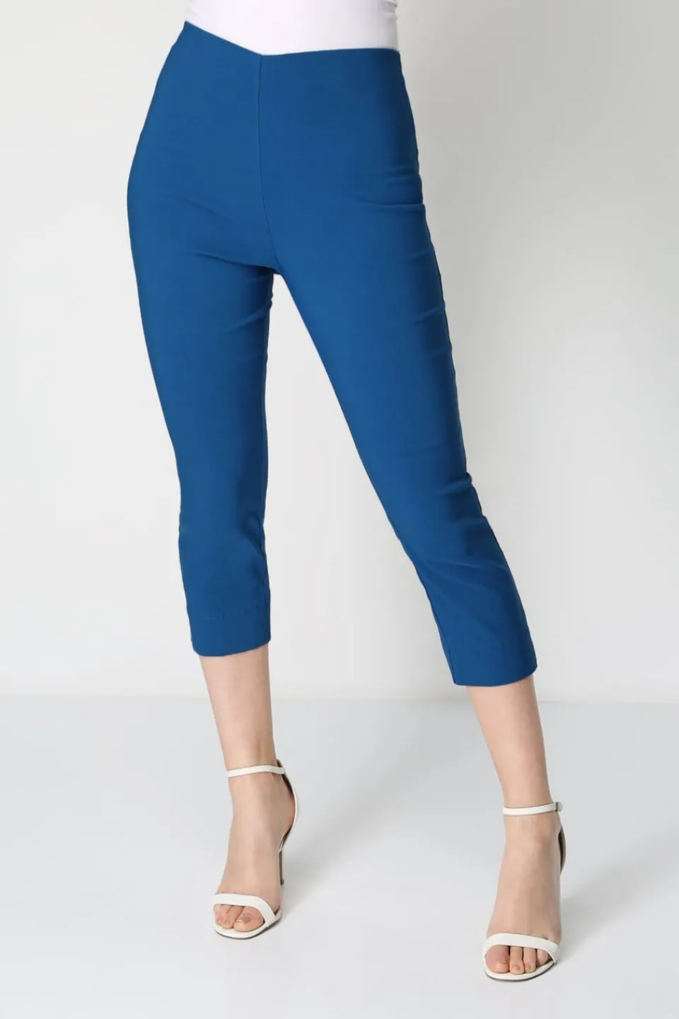 Trousers>Roman Petrol Blue Cropped Stretch Trouser Capri Summer Leggings 3/4 Pedal Pushers PetrolBlue
