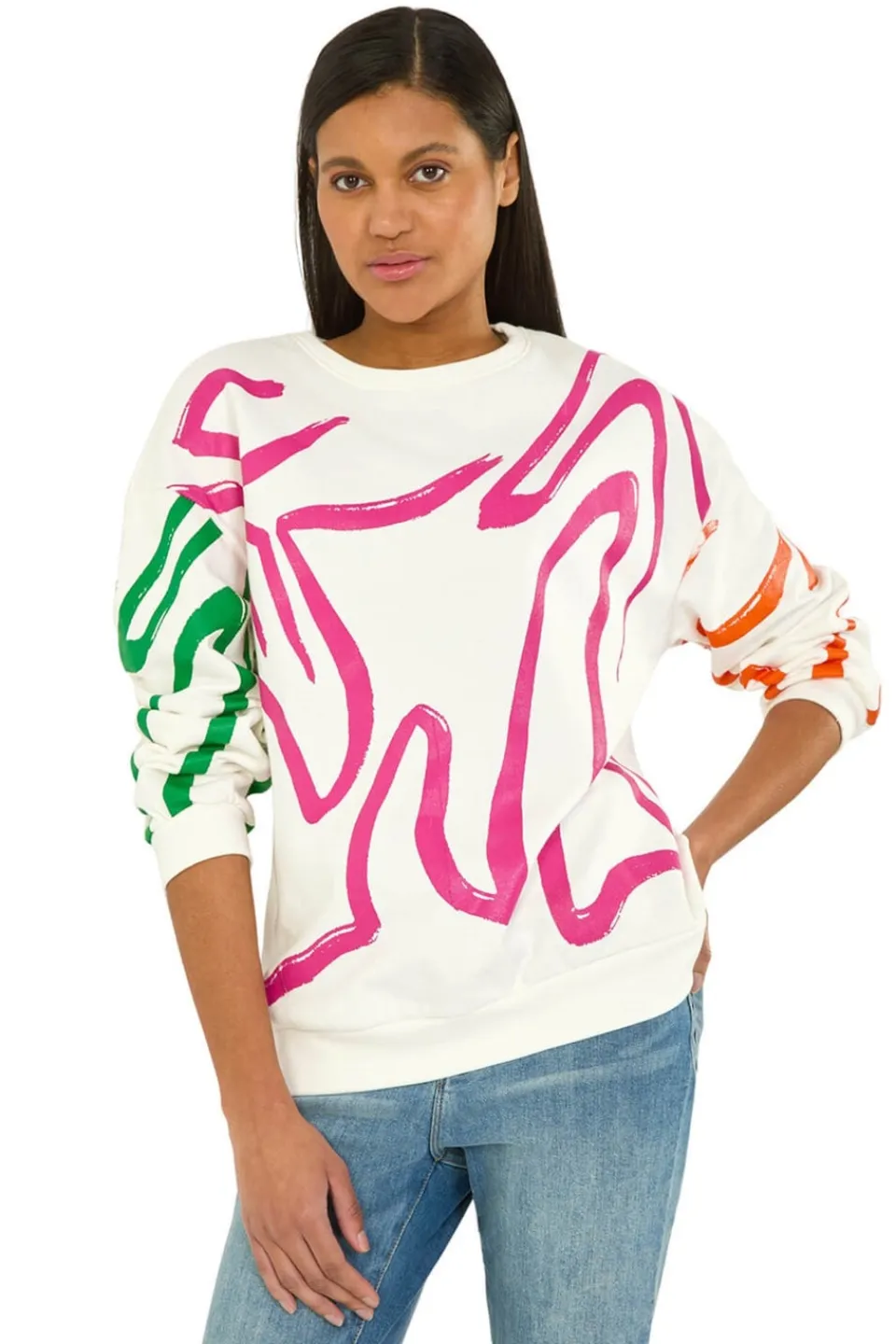 Tops>Roman Pink Abstract Print Sweatshirt