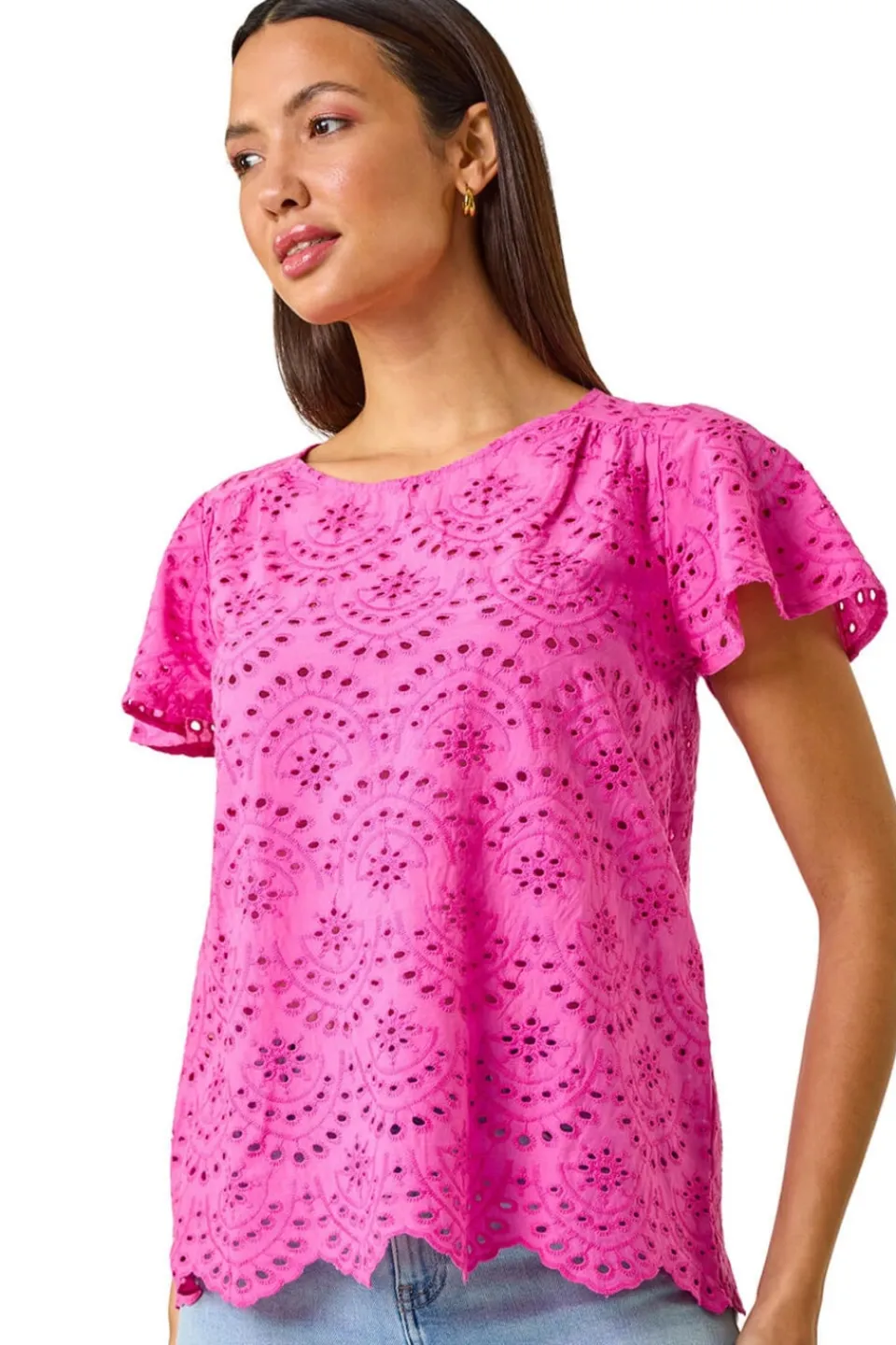 Tops>Roman Pink Broderie Short Sleeve Top