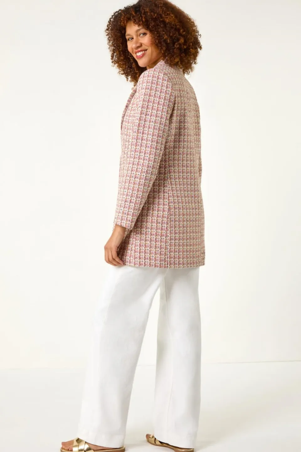 Coats & Jackets>Roman Pink Check Single Breasted Boucle Jacket