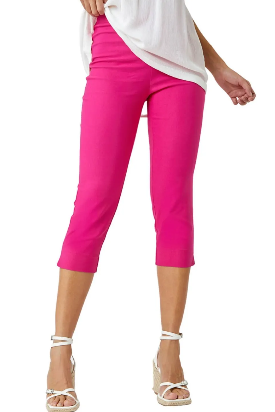 Trousers>Roman Cropped Stretch Trouser Capri Summer Leggings 3/4 Pedal Pushers Pink