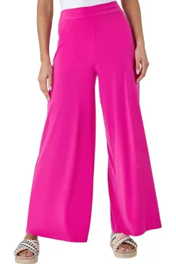 Trousers>Roman Pink Elastic Waist Wide Leg Stretch Trousers