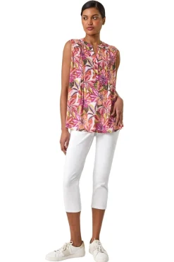 Tops>Roman Pink Floral Burnout Pintuck Shirt