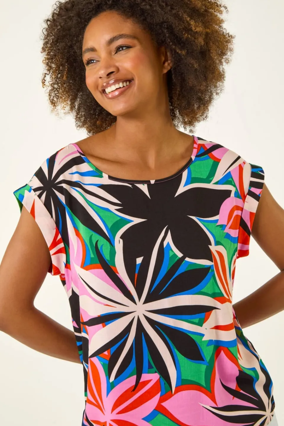 Tops>Roman Pink Floral Print Shell Top