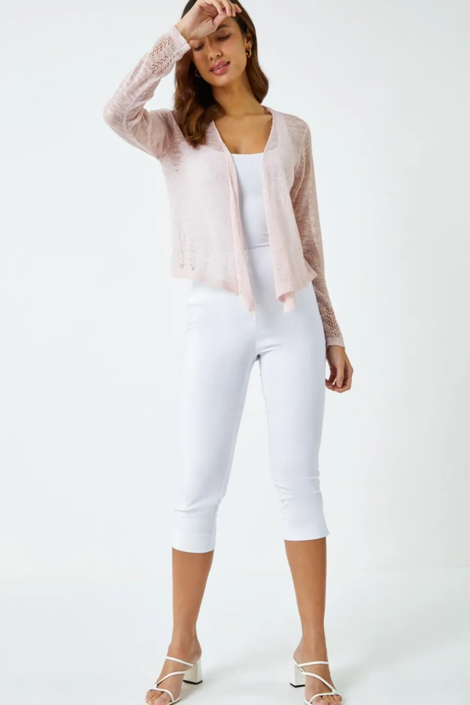 Knitwear>Roman Lightweight Knitted Shrug Pink