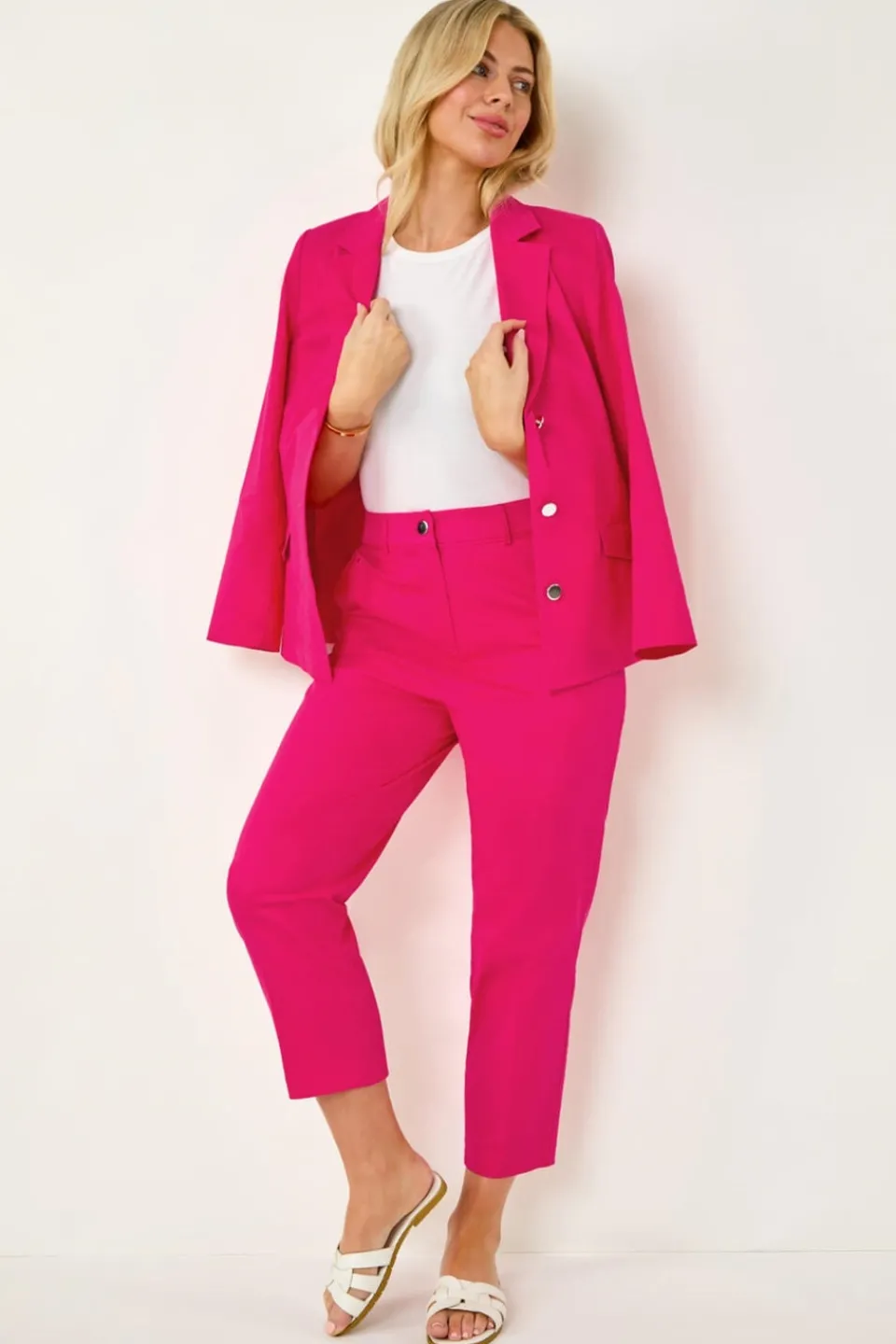 Trousers>Roman Petite Cotton Ankle Grazer Tapered Trousers Pink