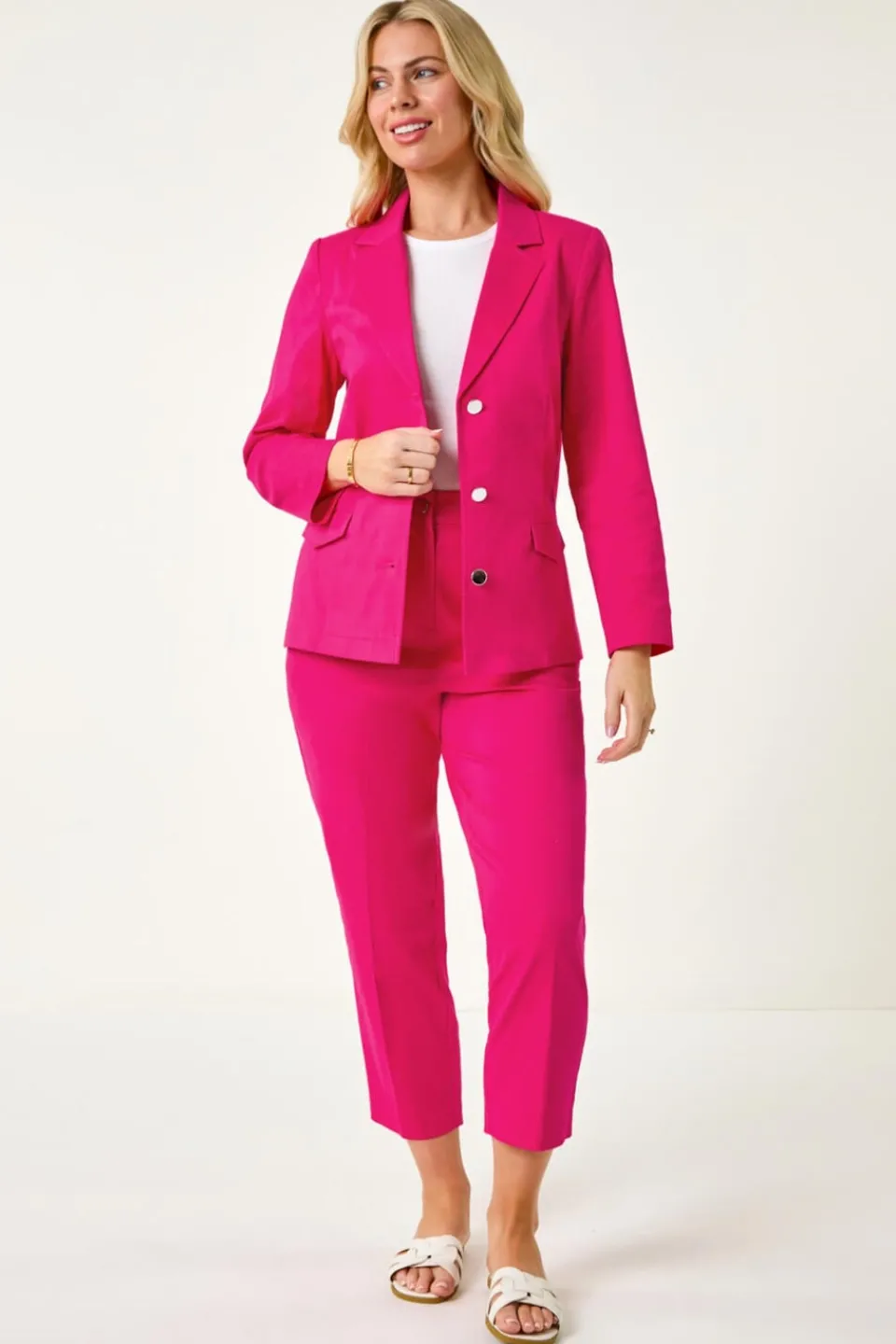 Trousers>Roman Petite Cotton Ankle Grazer Tapered Trousers Pink