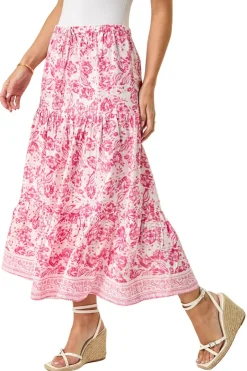 Skirts>Roman Pink Petite Floral Print Tie Midi Skirt