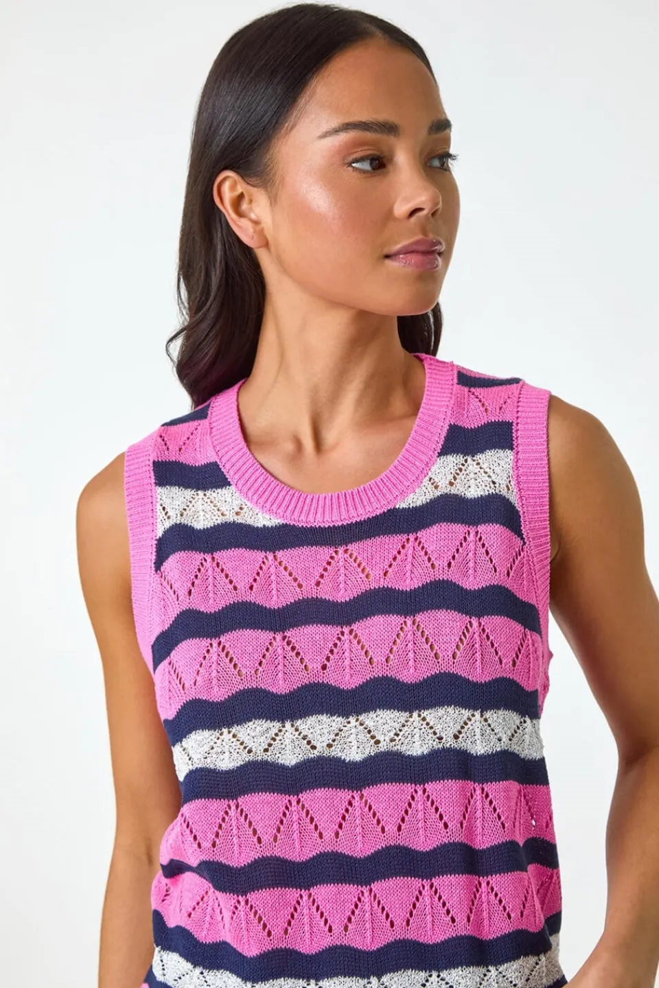 Tops>Roman Petite Stripe Knitted Vest Pink