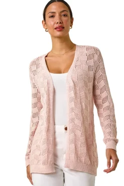Tops>Roman Pink Shimmer Texture Slouch Stitch Cardigan