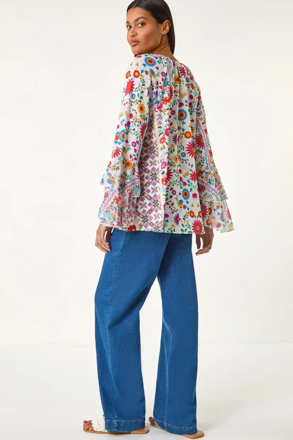 Tops>Roman Pink Tie Front Floral Print Top