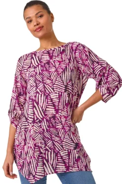 Tops>Roman Plum Longline Print Tunic Top