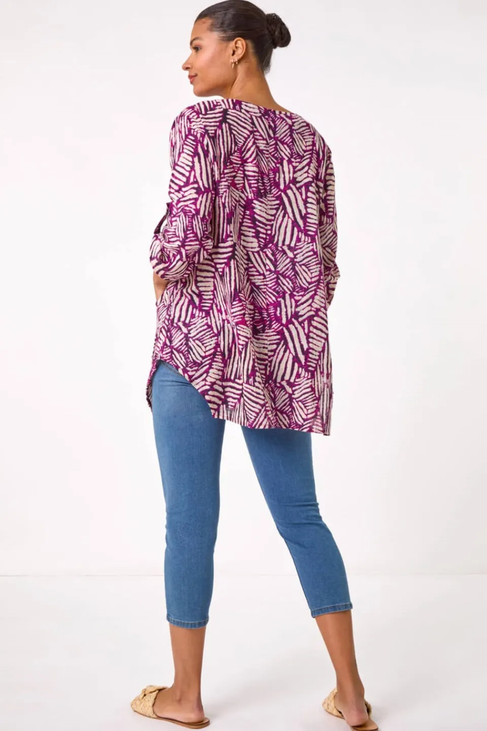 Tops>Roman Plum Longline Print Tunic Top