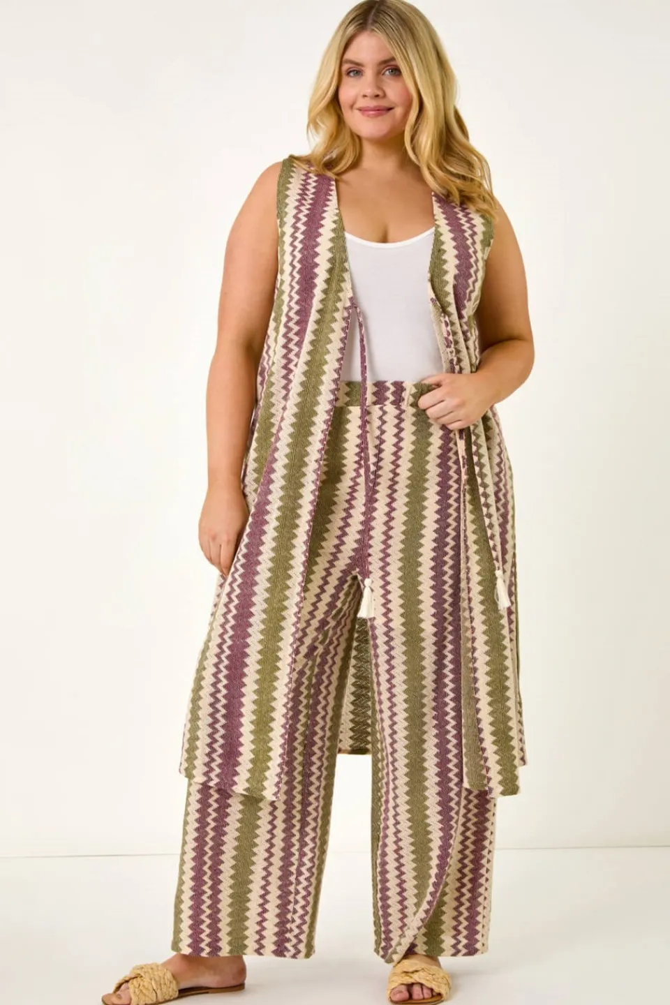 Trousers>Roman Purple Curve Zig Zag Crochet Wide Leg Trouser