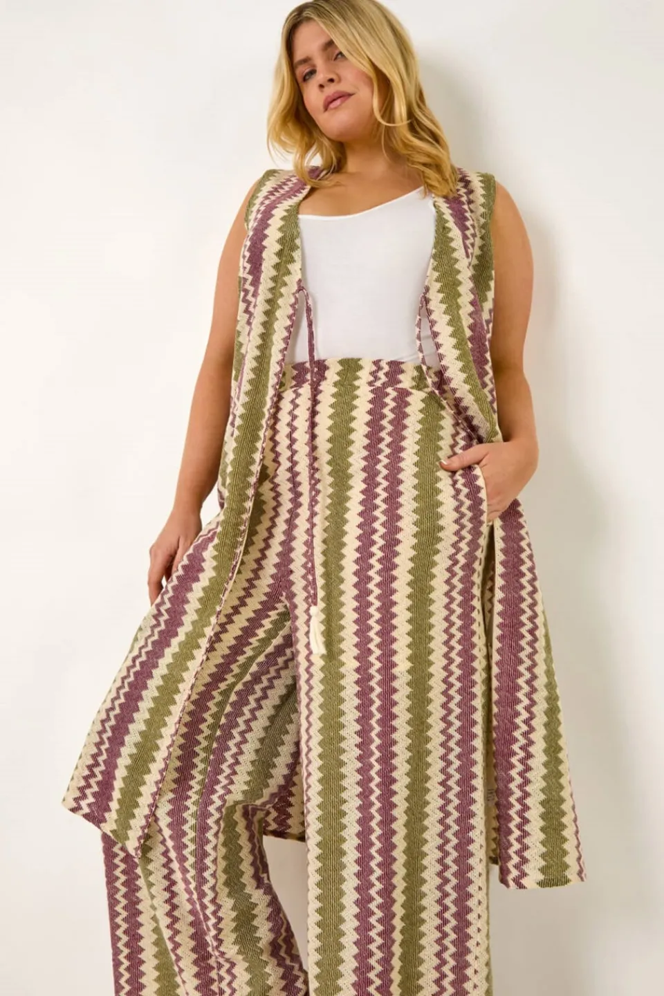 Trousers>Roman Purple Curve Zig Zag Crochet Wide Leg Trouser