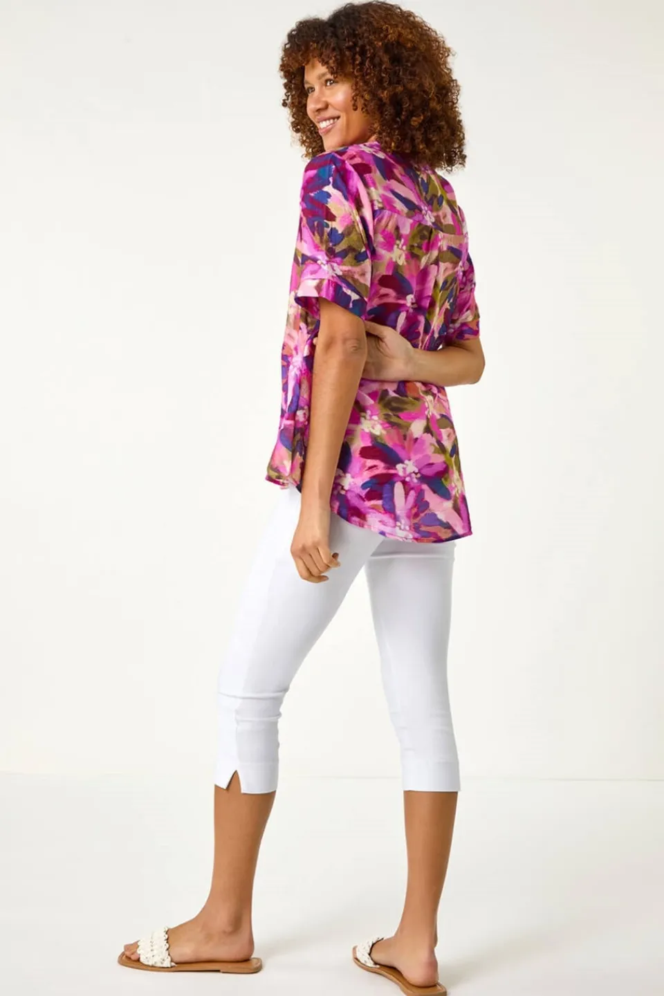 Tops>Roman Purple Floral Print V Neck Top