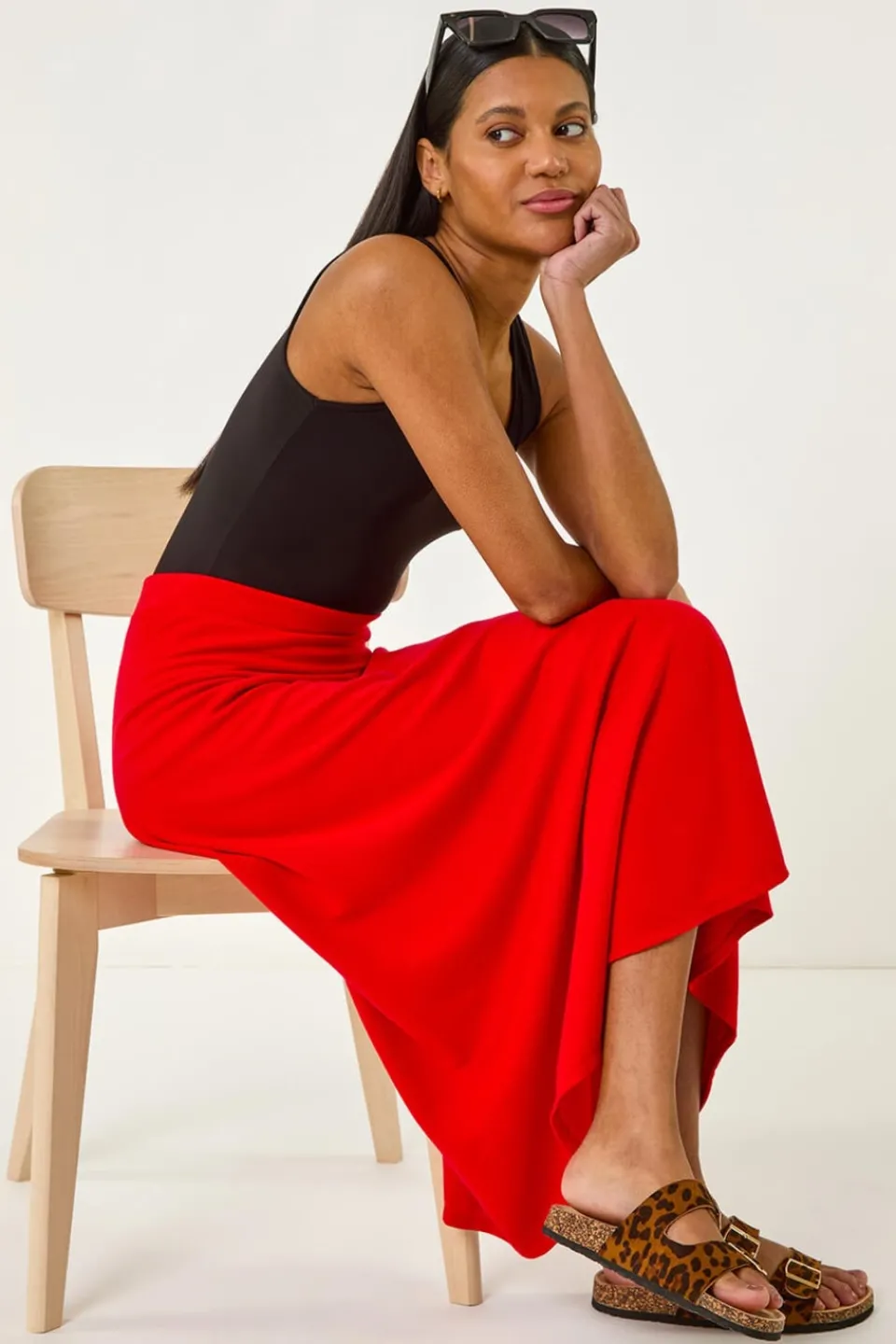 Skirts>Roman A-Line Pull On Stretch Skirt Red