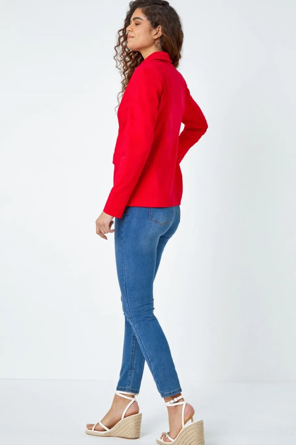Coats & Jackets>Roman Button Detail Stretch Blazer Red