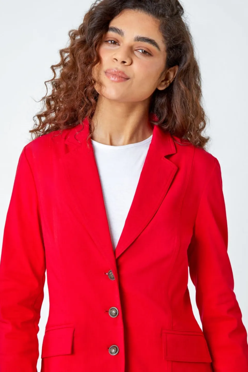 Coats & Jackets>Roman Button Detail Stretch Blazer Red