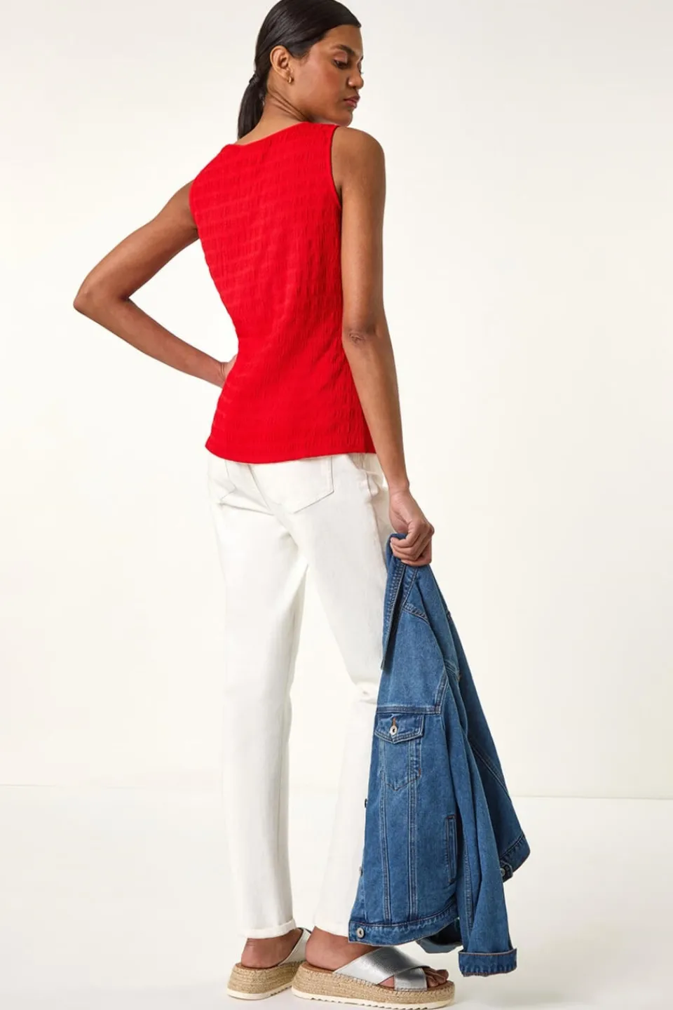 Tops>Roman Red Buttoned Stretch Vest Top