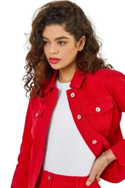 Coats & Jackets>Roman Classic Cotton Denim Jacket Red