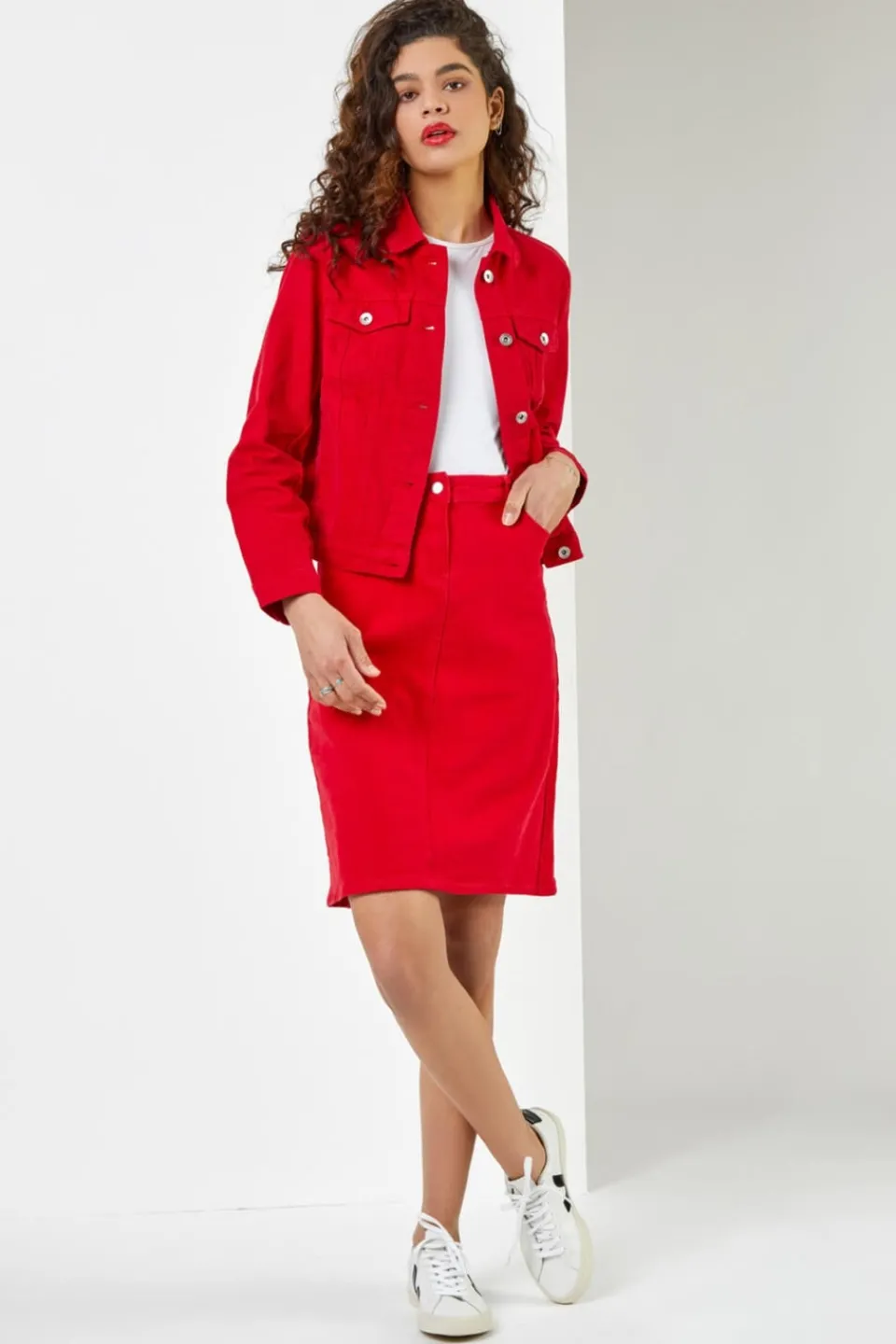 Coats & Jackets>Roman Classic Cotton Denim Jacket Red