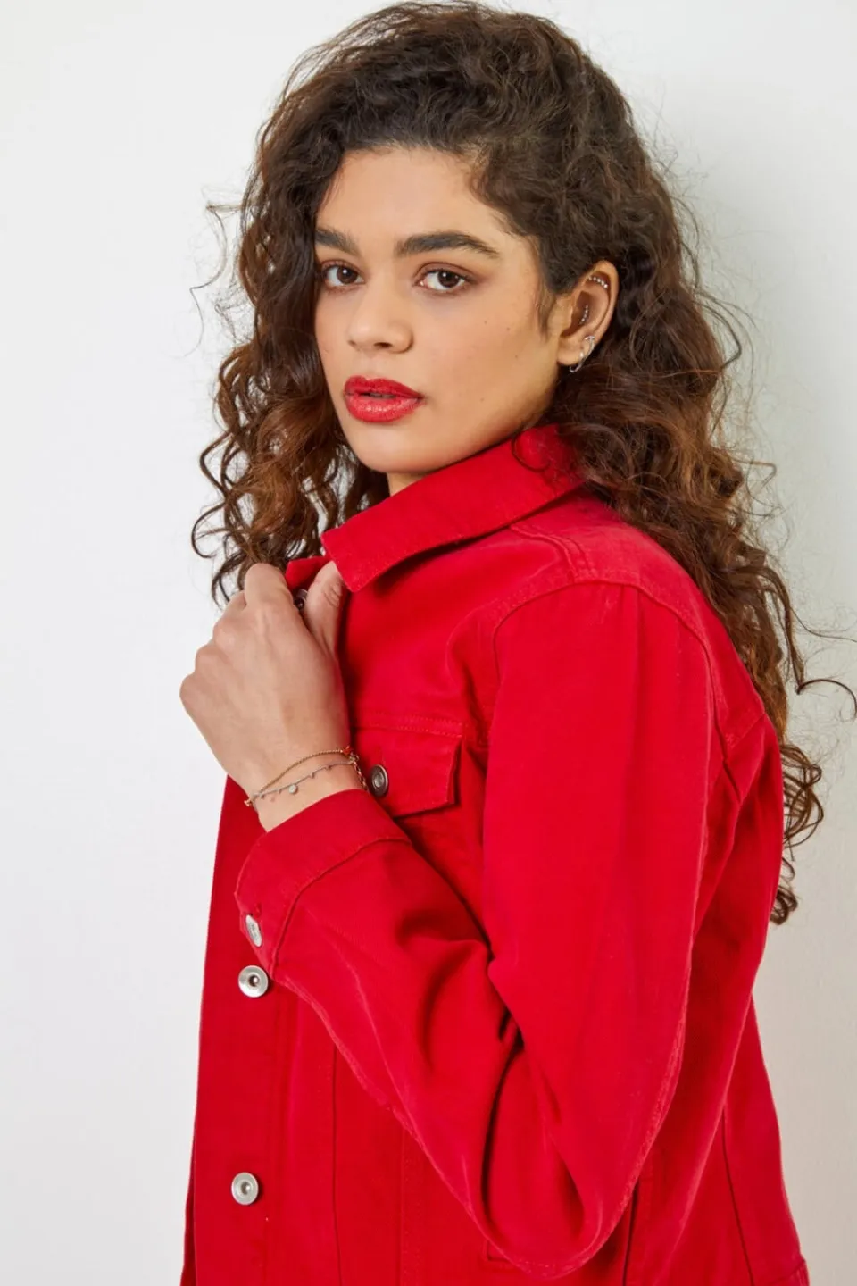 Coats & Jackets>Roman Classic Cotton Denim Jacket Red